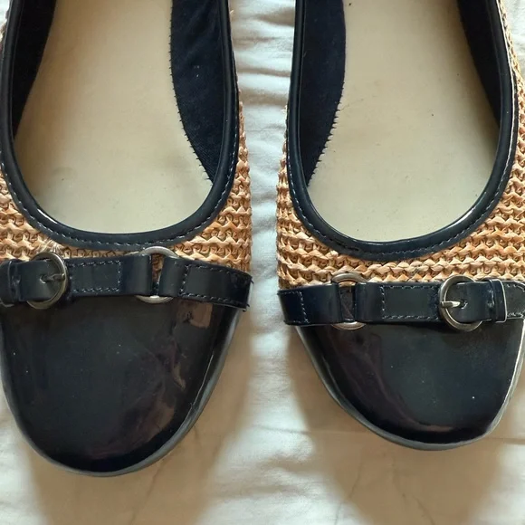 Solesenseability Women’s Wicker and Navy Toe Buckle Style Ballet Flats - Picture 4 of 8